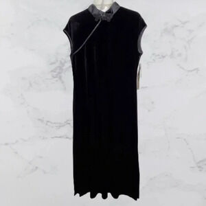 Donna Ricco Black Velvet Asian Long Evening Dress Gown Size 10 Nordstrom NWT NOS